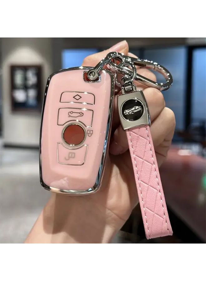 غطاء علبة مفتاح أبيض مع سلسلة مفاتيح لسيارات BMW سلسلة 1 و3 و5 و7 وX3 وX5 وX6 - Image 2